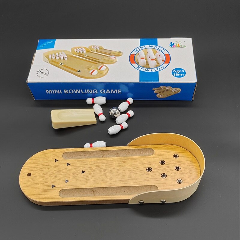 Desktop Board Game Mini Solid Wooden Bowling Funny Indoor Parent-Child Table Interactive Sport Games Educational Toy Kids Gifts