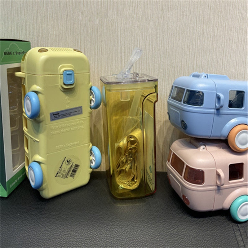 Air Up Water Bottle Baby Cartoon Car Straw Cup Tritan Material Children&#39;s Summer Absorbent Square Cup Tyeso Drinking Detachable