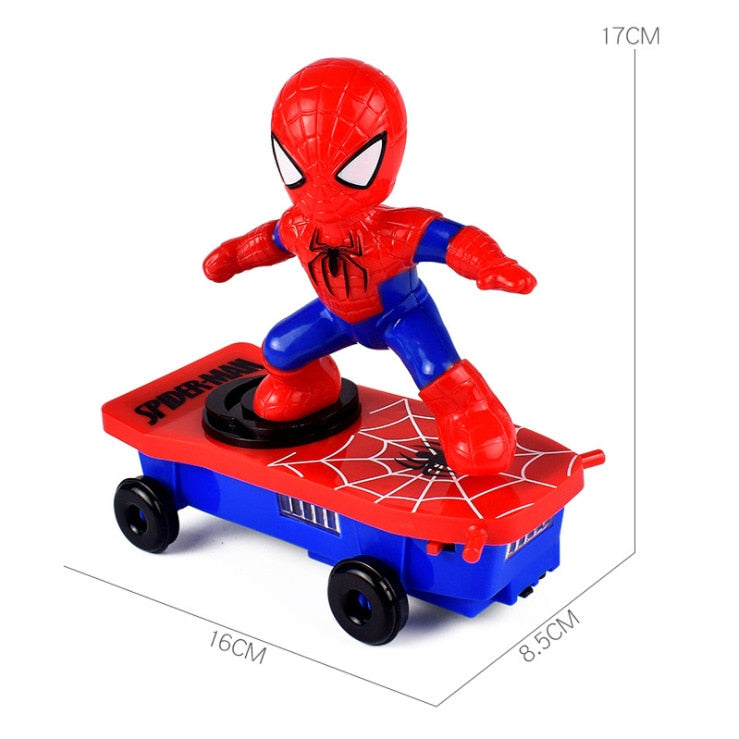 New The Avengers Spiderman Automatic Flip Rotation Skateboard Acousto-optic Car Electric Music Toy Stunt Scooters Christmas Gift