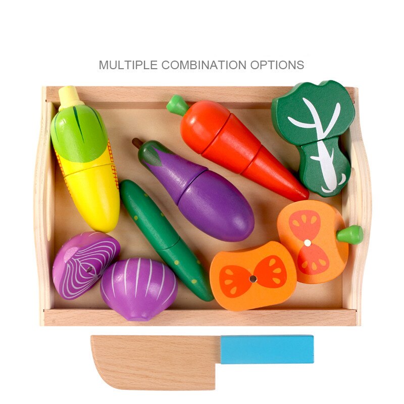 Simulation Kitchen Pretend Toy Wooden Classic Game Montessori Educational Toy For Children Kids Gift Cutting Fruit Vegetable Set